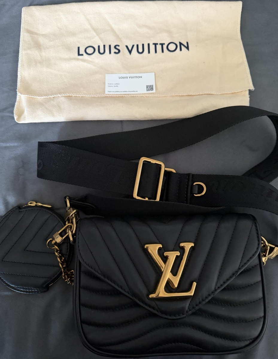 Louis Vuitton New Wave Black Quilted Crossbody Bag w/ Pouch & Gold