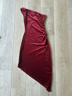 Rampage Vintage 90s Vamp Red Velvet Stretch Dress One Shoulder  Sleeveless Small