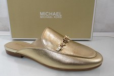 Michael Kors Tiffanie Flat Mule Slip On Empire Signature Logo Pale Gold Size 7