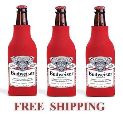 BUDWEISER BOTTLE LABEL LOGO 3 BEER SUIT COOLERS KOOZIE COOLIE HUGGIE BUD NEW
