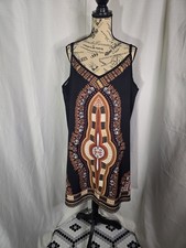 Shein Black & Brown Tribal Print Sleeveless Dress Women's Size 2XL