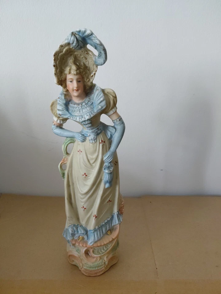 Vintage Bisque Porcelain Figurine Of Victorian Lady Height 10.5 Inches - Image 1 of 4