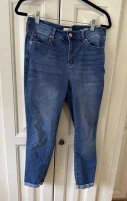 Nicole Miller Soho High Rise Skinny Jeans Raw Hem Blue Women's 6 Stretch EUC