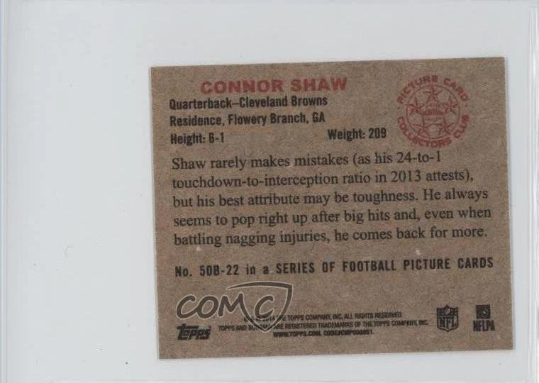 2014 Bowman 1950 Bowman Mini Rookies Connor Shaw #50B-22 RC - Image 2 of 2