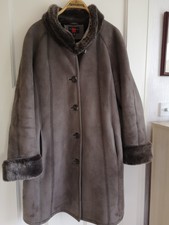 Gallery Taupe Colour Faux Suede/fur Lined Button Up Coat Size Uk 14