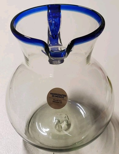 Mexikanische Handarbeit Margarita Glas Krug Kobaltblau Rand/Griff Mundgeblasen Neu - Bild 3 von 10