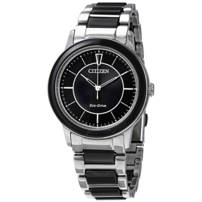 CITIZEN EM0741-51E CHANDLER ECO-DRIVE BLACK DIAL SILVER CERAMIC WOMENS WATCH