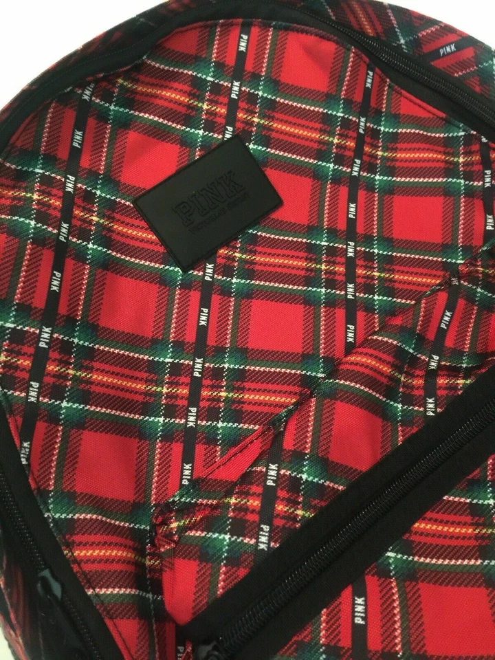 Mochila Campus Victoria's Secret Rosa Vacaciones Cuadros Negra Roja Pimienta Nueva en Paquete Foto 4 de 4