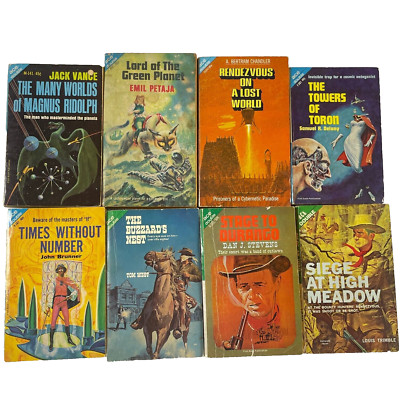 8 vintage ACE DOUBLES pbk lot Science Fiction Westerns Jack Vance Samuel Delany
