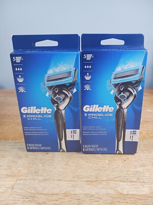 (2) Gillette Proglide Chill, 2 Cartridges 1 Razor - NEW
