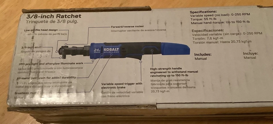 Kobalt KRW 124B-03 24V Brushless 3/8" Drive Ratchet - Bare Tool- New- Sealed Box - Image 4 of 4