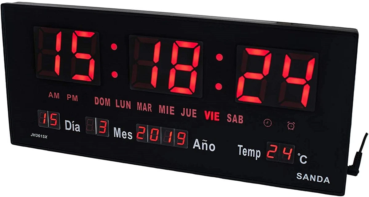 Reloj Digital de Pared y Mesa Led Color Calendario Termometro Alarma  Despertador