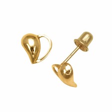 14K Yellow Gold High Polished Heart Shape Children Stud Earrings Screw Back