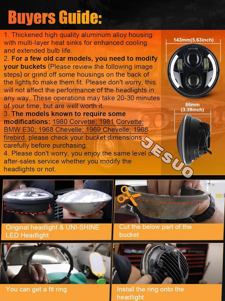 4pcs 5.75" LED Headlights Hi-Lo 6500K White for buick Electra LeSabre Skylark Foto 2 de 4