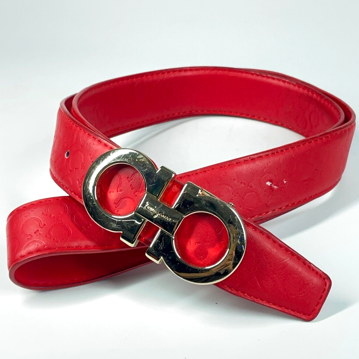 最終価格　Salvatore Ferragamo バックル大きい　ヒップホップ Men's Salvatore Ferragamo Red Big Gold Buckle Belt $395 Size