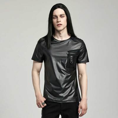 PUNK RAVE Gothic T-Shirt Wetlook Stretch Schwarz Dark Gloss Top CLUBWEAR GOTIK