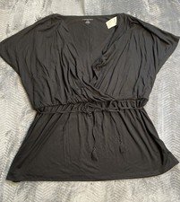Lane Bryant Shirt 22 / 24 NWT Kimono Wrap Style Blouse Black Modal