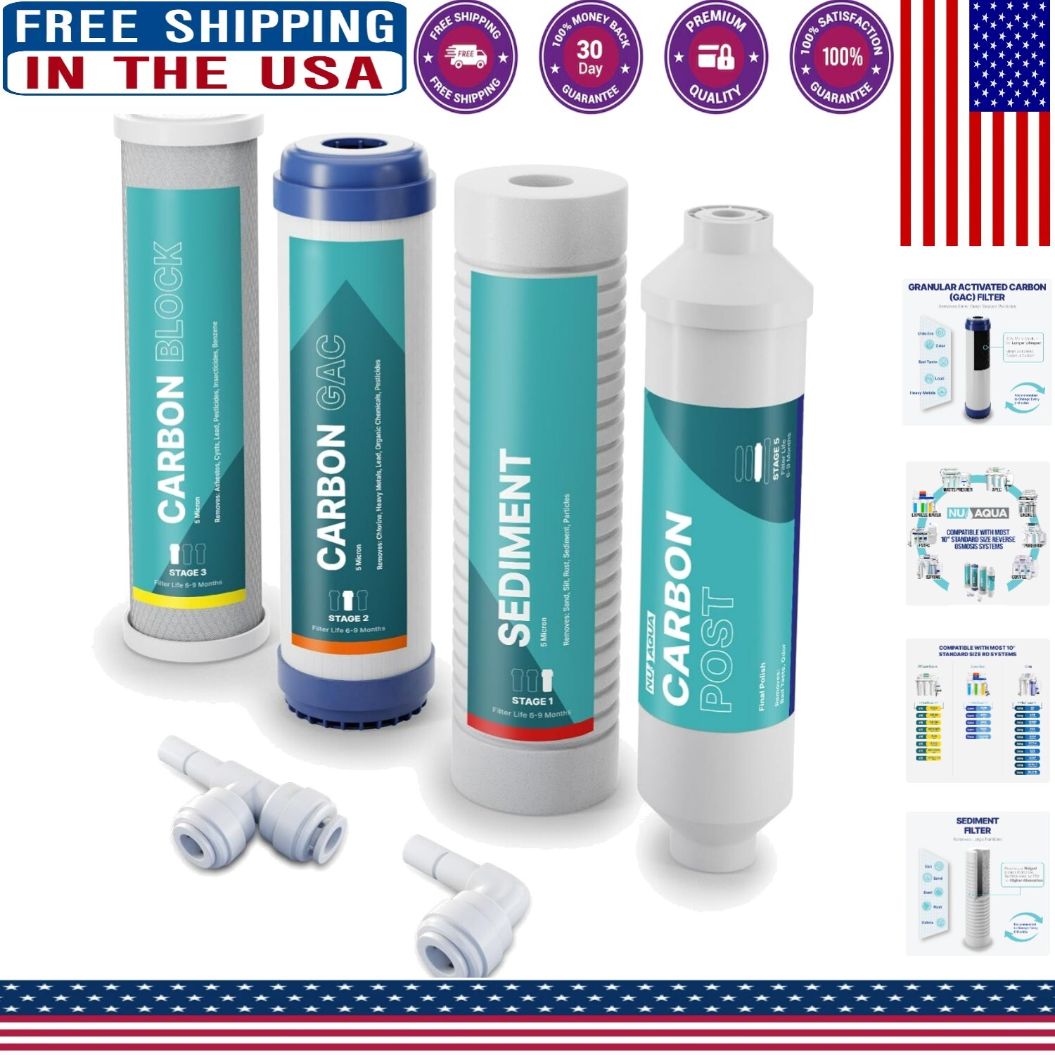 Fast-Flowing Universal 4-Stage RO Water Filter Set - Removes 99% Contaminants