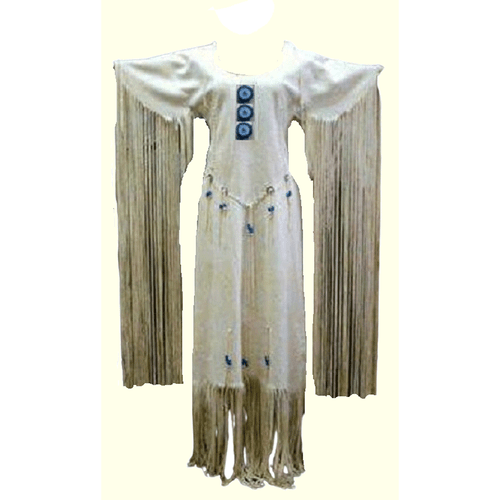 Mujeres Beige Cuero Flecos Largos Vestido de Boda Cuentas Powwow Regalia PWD279 - Imagen 3 de 5