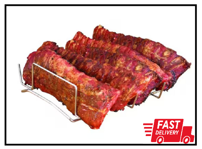 BBQ Rib Rack Grill Steel Outdoor Indoor Oven Smoker Barbecue Camp Accessory