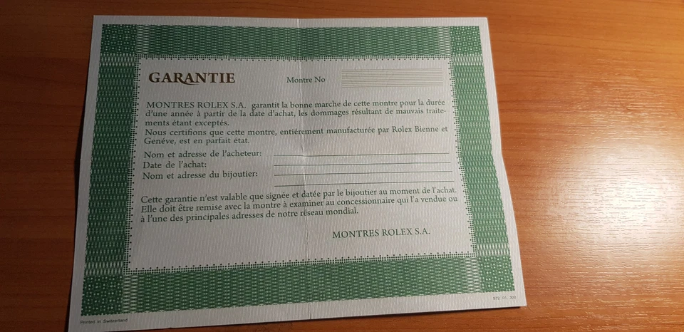 Rolex Garantía Papel Blanc Francés 1972 ref 572.01.300 Foto 2 de 3