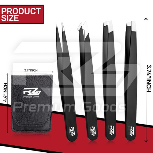 Tweezers Set 2-3-4 Piece Professional Stainless Steel Eyebrow Hair Pluckers Case - Picture 6 of 9