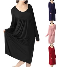 Women Plus Size Soft Nightgown Long Sleeve Scoop Neck Stretch Pajama Sleep Dress