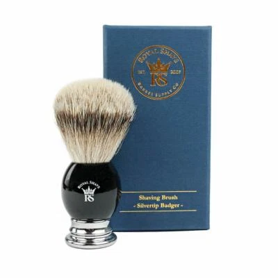 RoyalShave PB8 Silvertip Badger Shaving Brush Black & Chrome