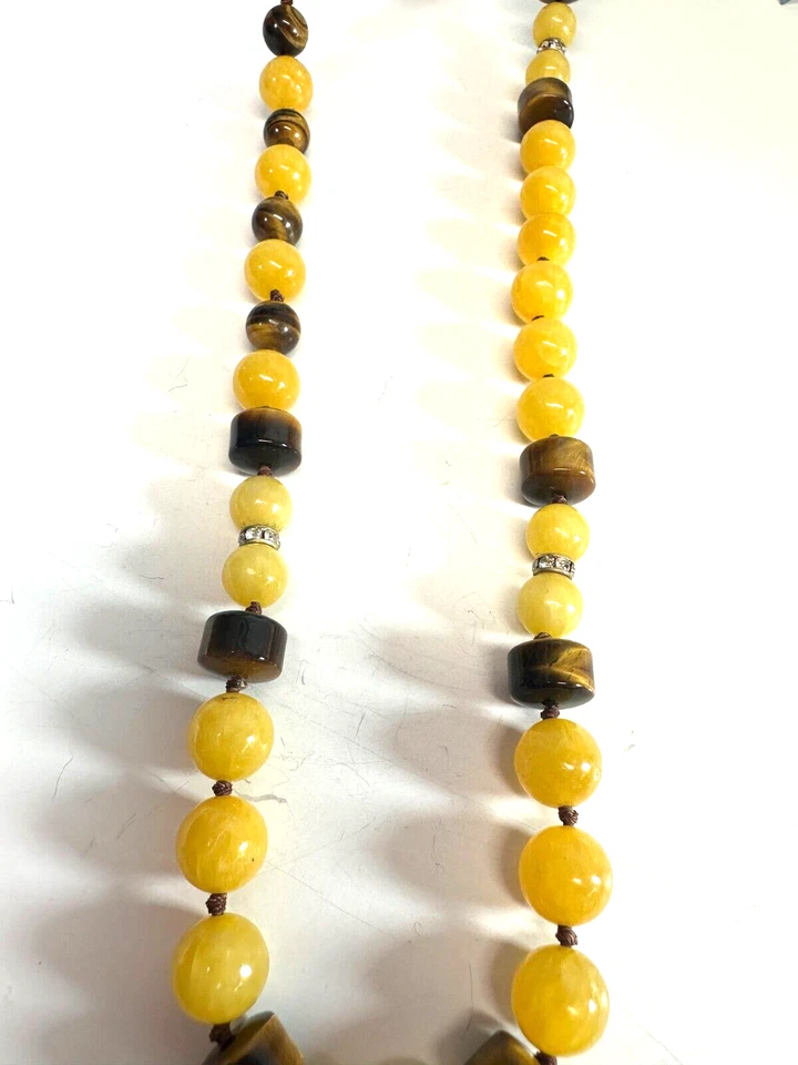 Collar Ojo de Tigre Cuentas Anudadas a Mano Piedra Amarilla Marrón Natural Foto 4 de 4