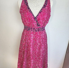 Newport News Pink  V Neck Paisley  Sleeveless Fully Lined Maxi Dress  Size 10