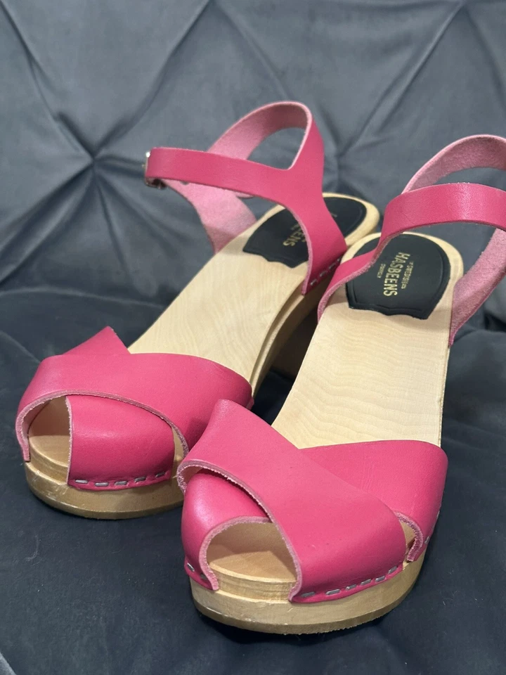 瑞典 Hasbeens Merci 凉鞋霓虹粉色木底厚底鞋 38 码 — 第 3/4 张图片