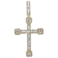 10K Gelbgold Baguette Rund Diamant Kreuz Asche Halter Unisex AnhäNger 0,87 Ct.