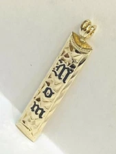 Vintage 14K Solid Gold Hawaiian Style Black Enamel Vertical Bar Pendant