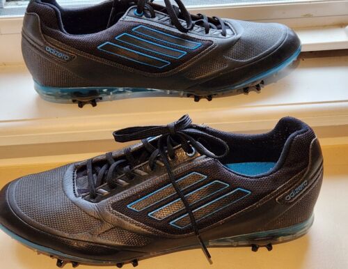Adidas Adizero Golf Shoes Spikes Cleats, Black With Blue Accents, Size 7.5 - Picture 1 of 9