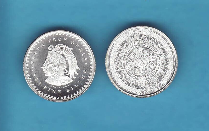 1/10 oz.  SILVER   Round Coin  AZTEC CALENDAR   Design   GOLDEN STATE MINT