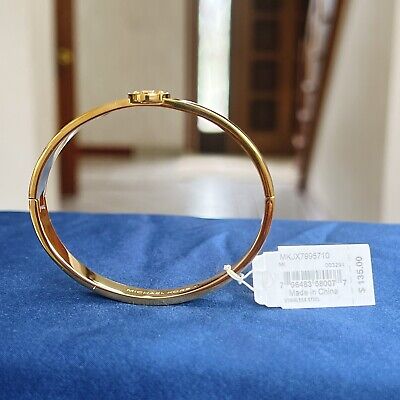 MICHAEL KORS Haute Gold-Tone Black Enamel Logo Bangle Womens MICHAEL KORS Haute Gold-Tone Black Enamel Logo Bangle Womens