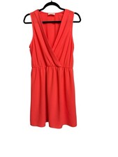 Everly Dress Womens L Coral Surplice V Neck Sleeveless Elastic Waist USA