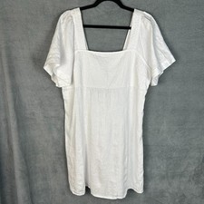 Madewell Dress Womens 14 White Linen Square Neck Minimalist Beachy Resort Boho