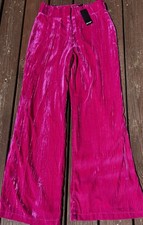 NWT Nasty Gal Hot Pink Crushed Velvet Pants Womens 10 wide leg Flare High waist