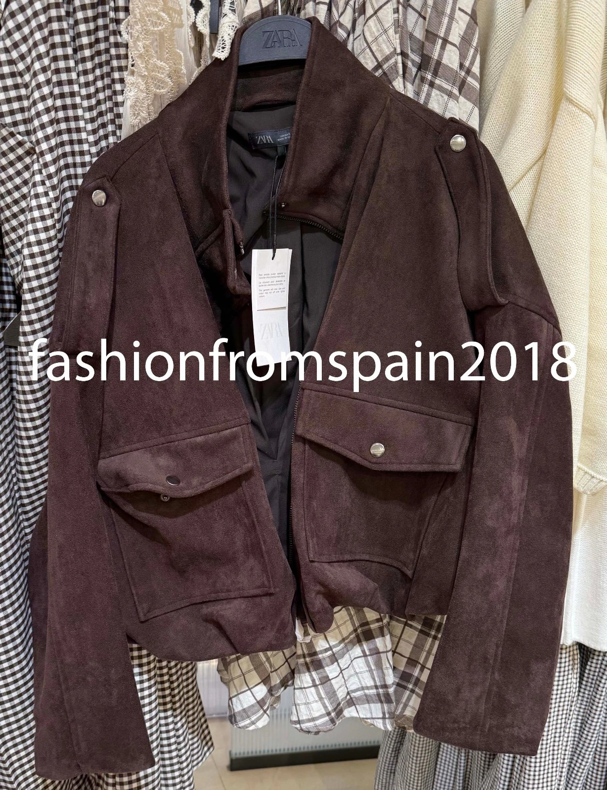 ZARA NEW WOMAN FAUX SUEDE JACKET WITH SHOULDER TABS CHCOCO BROWN 4344/150/753
