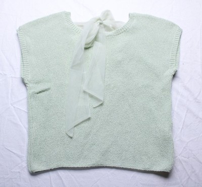 Blu Pepper Women's Textured Ribbon Collar S/S Top EH6 Light Sage Medium NWT