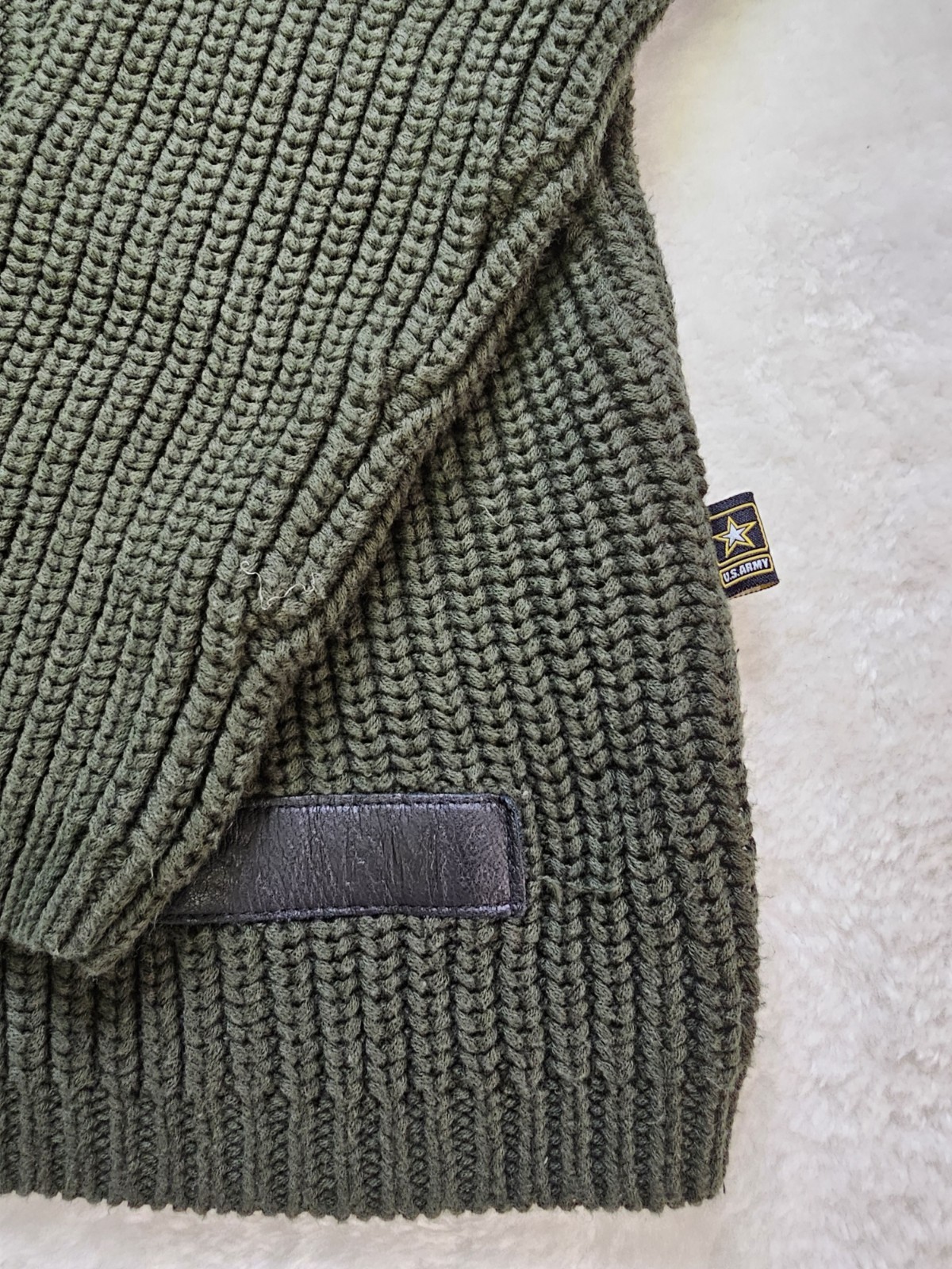 US Army Cableknit 1/4 Button Pullover Sweater Wit… - image 2