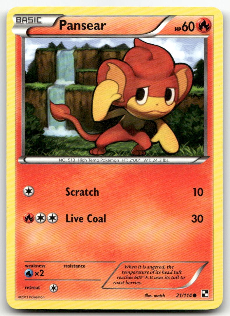 Pansear #21/114 (LP) Black and White BLW Pokemon