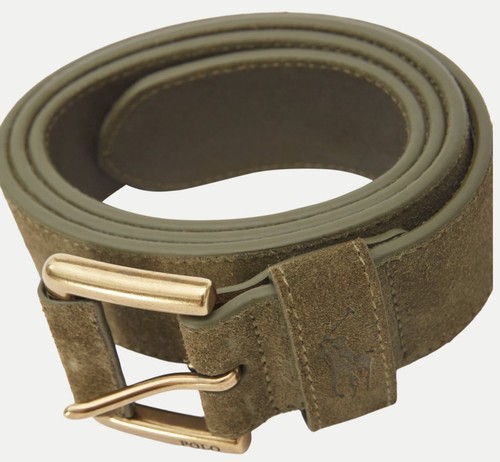 NWT Polo Ralph Lauren OLIVE GREEN Roller Buckle Big Pony SUEDE Belt - all sizes - Picture 2 of 3