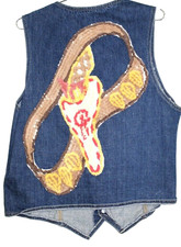 VTG 1970s Mr Leggs Denim Vest Chenille Gun Holster Applique Western Rockabilly M