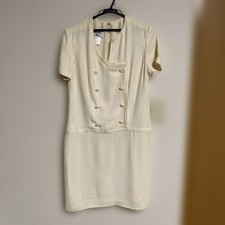 Authentic Chanel Vintage Dress Silk Size:40 Ivory good condition SK1691