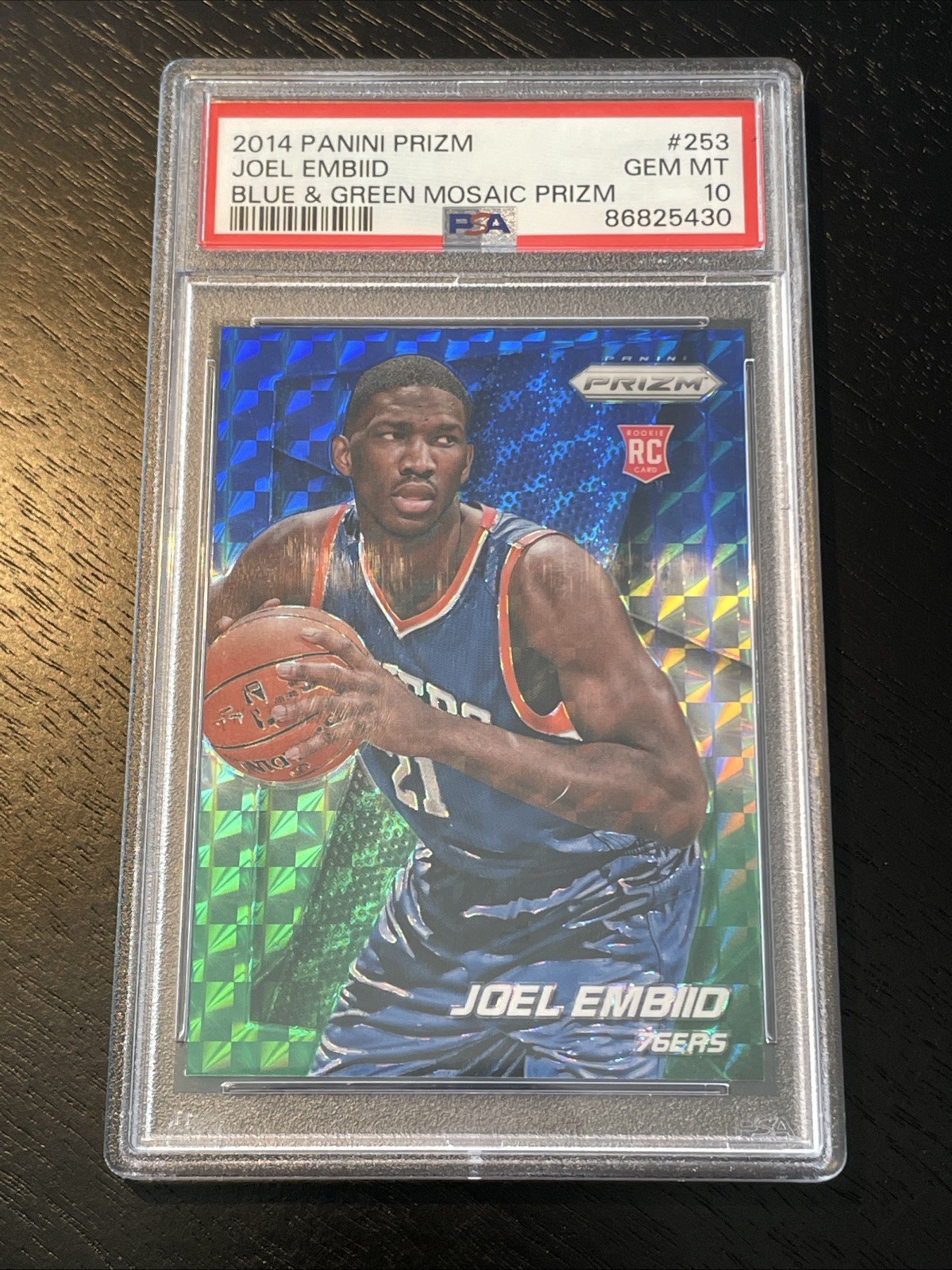 2014-15 Panini Prizm Joel Embiid #253 Blue Green Mosaic Prizm (RC) PSA 10 Rookie