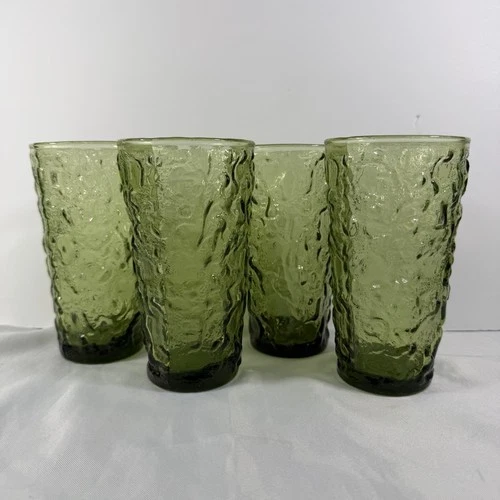 Vintage Anchor Hocking Lido Milano 12 oz. Avocado Green Flat Tumblers Set of 4