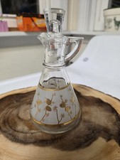 Vintage Hazel Atlas Oil & Vinegar Frosted Glass Cruet Gold Pine Cones 