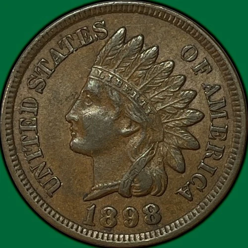 1898 Indian Head Cent Almost Uncirculated AU Coin #34196